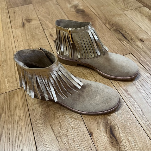 Kate Spade Saks Fifth Gold Fringe Suede Booties - Picture 2 of 13